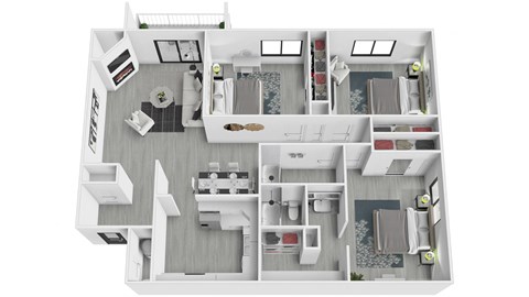 Floor plan for 3 beds, 2 baths, 1519 sqft